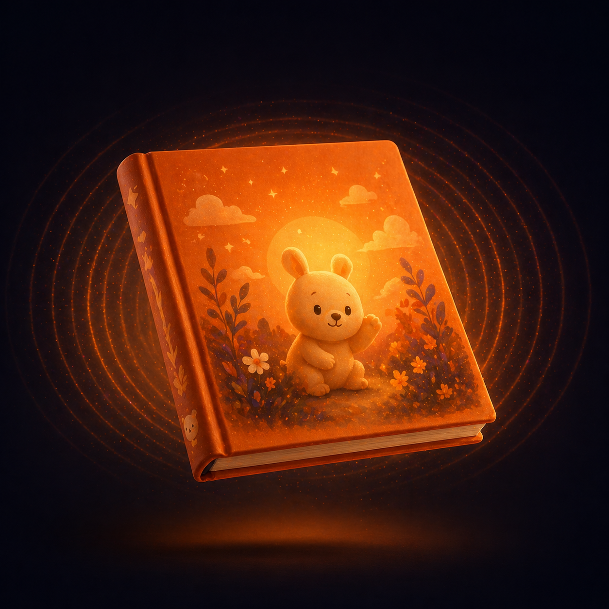 Floating children's book with sound waves